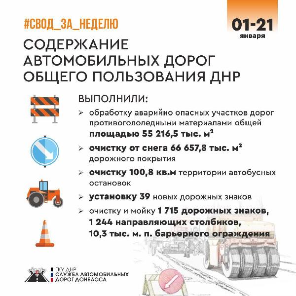 В Службе автомобильных дорог ,Донбасса подвели итоги работ в январе в рамках содержания дорог общего пользования